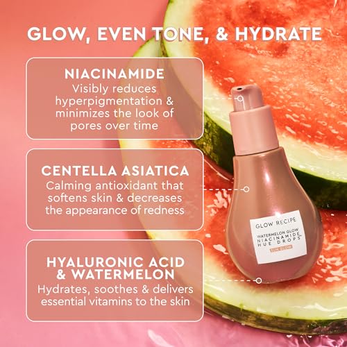 Glow Recipe Niacinamide Hue Drops Tinted Serum to Bronze, Brighten & Hydrate + Watermelon Facial Serum for Uneven Skin & Dark Spots (40ml/ea)