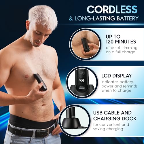 Body Hair Trimmer for Men - Ball Trimmer, Ceramic Blade, Waterproof Electric Groin Hair Trimmer with Standing Recharge Dock & Travel Pouch, Male Hygiene Razor
