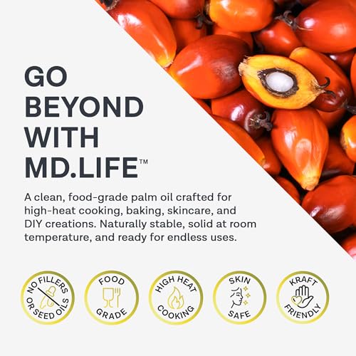 MD.LIFE PALM OIL - 16oz - Sustainable Food Grade Palm Oil for Cooking - Great for Soap Making Supplies, Cooking Oil, Creams and Lotions