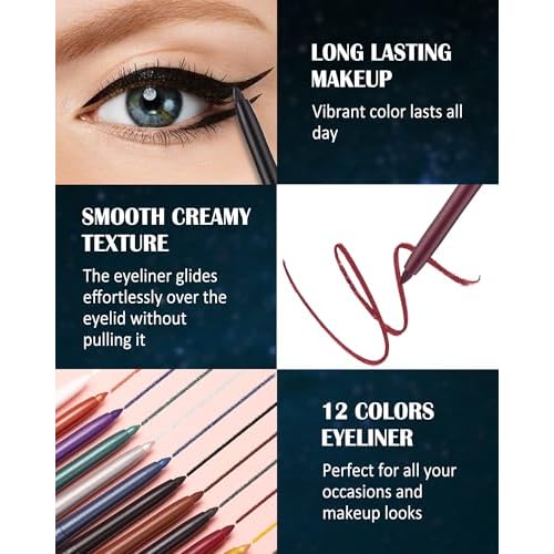 Burgundy Matte Gel Eyeliner Pencil Waterproof, Metallic Retractable Cream Smooth Eye Liner Pencils, Long Lasting Waterline Hypoallergenic Precision Eyeliner Pencil, Smudge-Proof Makeup for Women-07