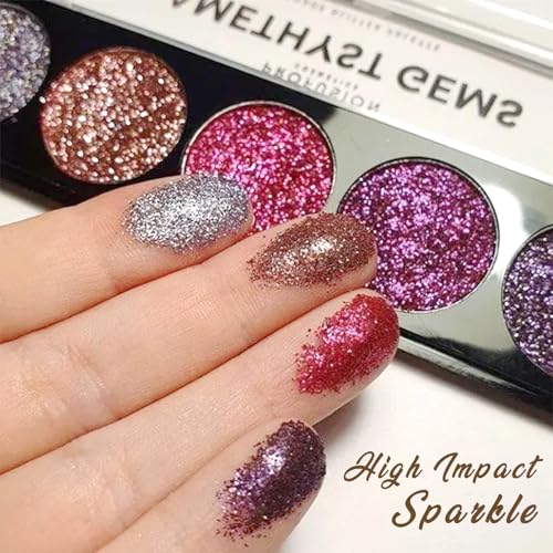 Profusion Cosmetics Amethyst Gems 5 Shades Glitter Eyeshadow Palette ? Multi-Color Sparkle with Built-In Primer, Richly Pigmented & Blendable, Vegan & Cruelty-Free Makeup (Amethyst Gems)
