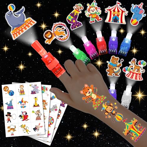 72 PCS Carnival Party Favors ? 48 PCS Luminous Tattoos & 24 PCS LED Finger Lights Combo ? Birthday Goodie Bag Fillers, Party Supplies, Gifts Light Up Toys Glow In The Dark for Boys and Girls
