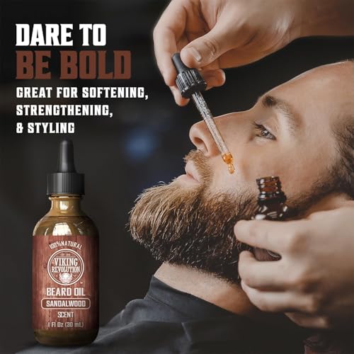 Viking Revolution Sandalwood Beard Oil, Body Lotion and Dedodorant for Men - Oil Softener and Moisturizes 1oz, Body Lotion for Hydrated and soft skin 8oz, Deodorant Men Aluminum Free 2.65oz