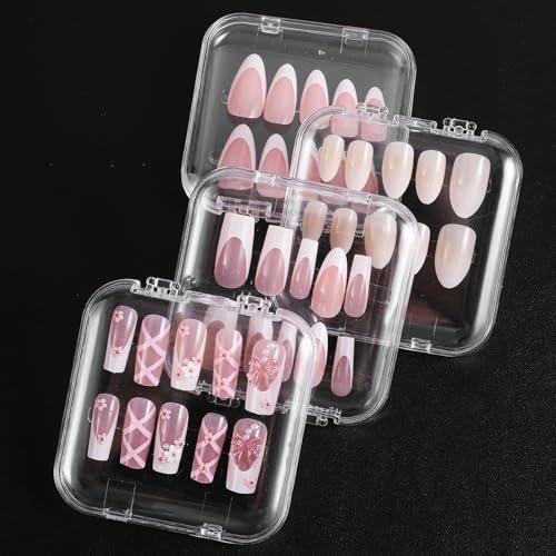 36 Pcs Press on Nail Storage Box Container All-In-One Clear 3 pcs Double Sided Tape Acrylic Display Fake Nail 3 Big Storage Box Organizer Case Artificial False Nail Boxes Packaging for Press Ons