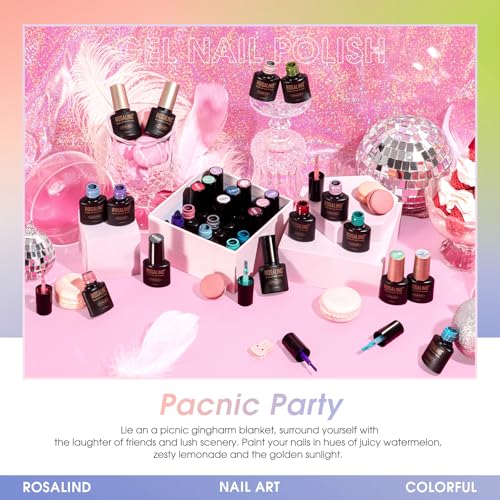 ROSALIND 80PCS Gel Polish Set, 75 Colors Gel Nail Polish with Glossy Matte Glitter Top Coat Base Coat Multi-Colred u v Nail Polish Kit Soak Off Nail Set for Women