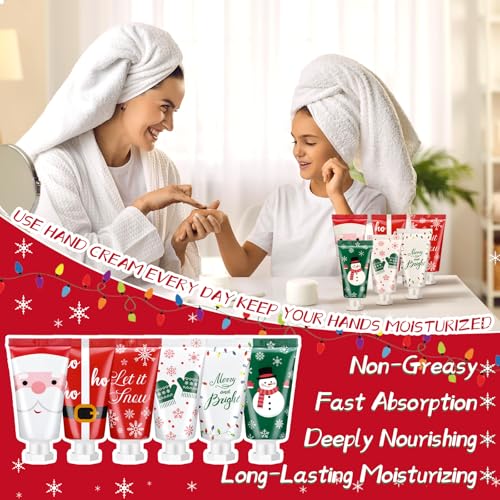 24 Pieces Secret Santa Gift Set: Mini Christmas Hand Cream Travel Size Lotion Bulk Holiday Stocking Stuffers Appreciation Gifts for Women Employee Coworker Staff 30ml 6 Natural Plant Fragrance