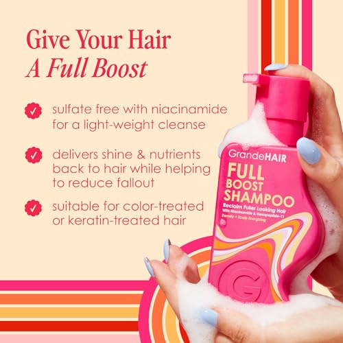 Grande Cosmetics GrandeHAIR Full Boost Shampoo & Conditioner - Sulfate-Free with Niacinamide, Biotin & Rice Protein - Cleanses, Conditions & Strengthens for Healthier & Fuller Looking Hair