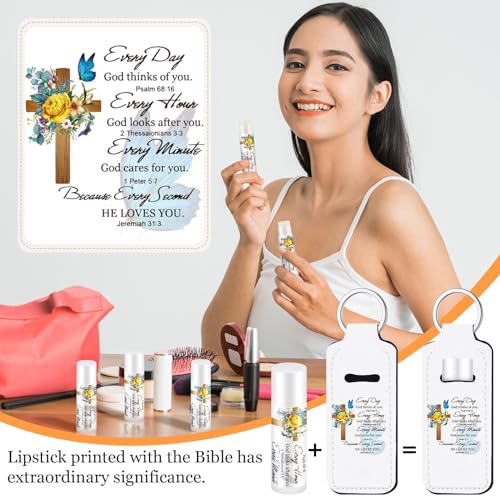 36 Pcs/18 Set Christian Gift for Women Christian Lip Balms and Lip Holder Keychain Bulk Faith Scripture Bible Verse Gift Religious Church Party Favor for Mom Staff Employee(Everyday)