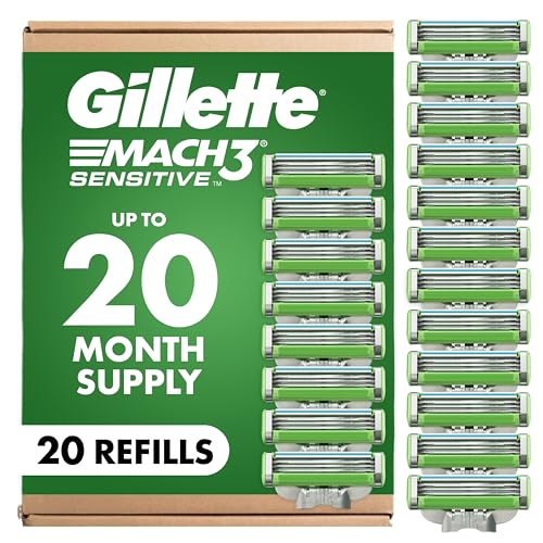 Gillette Mach3 Sensitive Mens Razor Blade Refills, 20 Count, Designed for Sensitive Skin