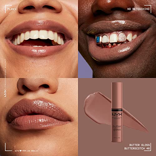 NYX Butter Gloss Brown Sugar Non-Sticky Lip Gloss Butterscotch Neutral Light Brown and Caramelt Medium Brown