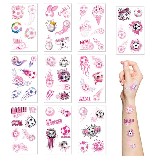 Football Temporary Tattoos,10 Sheets Pink Football Temporary Transfer Soccer Tattoos Stickers for World Cup Soccer Party Gift Birthday Party Bag Fillers Boys Girls Kids