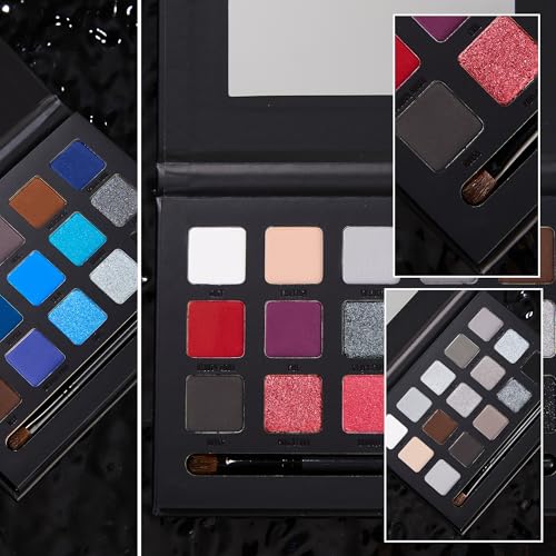 VANERIA Black Smoky Eyeshadow Palette,15 Colors Goth Makeup,Silver Grey Eyeshadow,High Pigment,Long Wear,Cool Toned Eyeshadow Palette,Waterproof,Intense Color(Gothic Black)