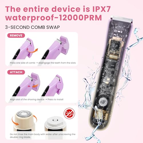 2 in 1 Electric Shaver Bikini Trimmer for Women with Digital Display, Dual Head LED Arrow Indicator, IPX7 Waterproof Wet & Dry Use Electric Razor for Leg Arm Body Face Bikini