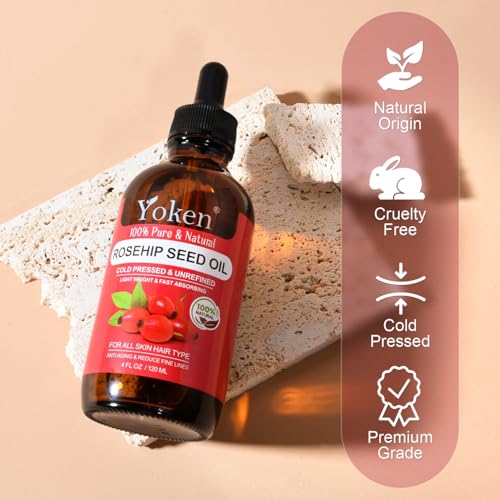 Rosehip Seed Oil for Face, 100% Pure and Natural Cold Pressed Unrefined Organic Rosehip Carrier Oil for Skin, Hair, Body & Nails - Lightweight, Fast-Absorbing (4 fl oz)