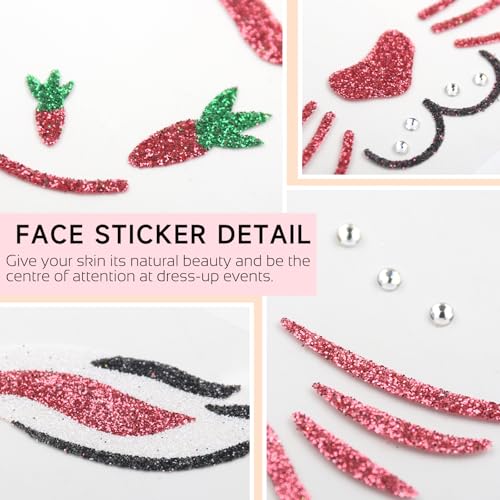 Totelux Easter Rabbit Face Tattoos Glitter Bunny Tattoos Cute Face Stickers with Gems Eye Body Fake Temporary Tattoo for Adult kids Makeup Easter Party Decoration Supplies