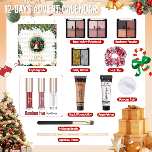 Makeup Advent Calendar 2025 for Women Teens Girl, Surprise 12 Days Christmas Countdown Boxes, 2025 Xmas Countdown Calendar Cosmetic Thanksgiving Holiday Starter Makeup Set with Eyeliner Lip oil