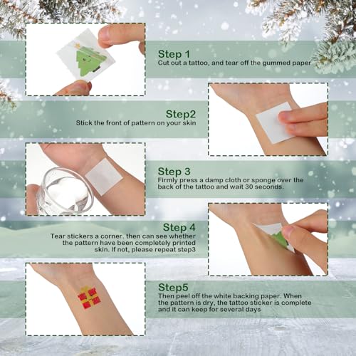 Nosiny 240 Pcs Glitter Christmas Temporary Tattoos Winter Tattoos Bulk Merry Christmas Tattoo Stickers Xmas Tree Snowman Penguin Stocking Stuffers for Eve Gifts Party Favors