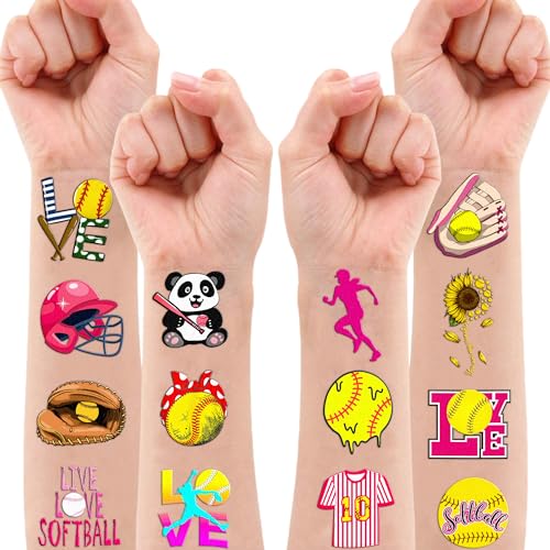 102 PCS Softball Temporary Tattoos Themed Birthday Party Decorations Favors Supplies Decor Girls Cute Baseball Sports Yellow Tattoo Stickers Gifts For Boys Girls Classroom School Prizes Carnival