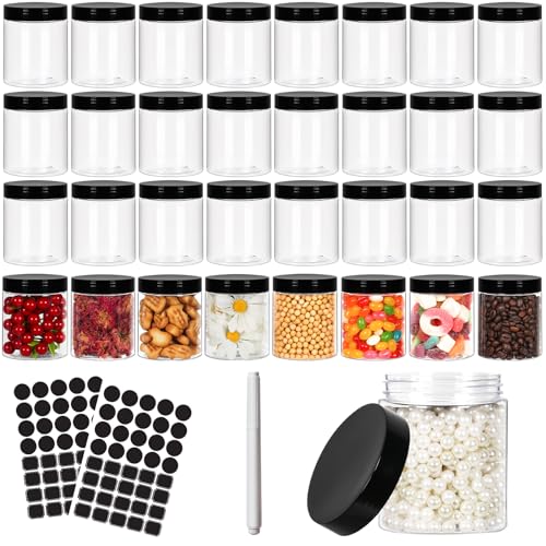 Betrome 8 oz Clear Plastic Round Jars with Black Lids, 40pcs 8oz 250ml Leak-Proof Wide-Mouth Cosmetic Storage Containers for Slime, Kitchen Use, Beauty Products, Cream, Scrubs, Bath Salt and More