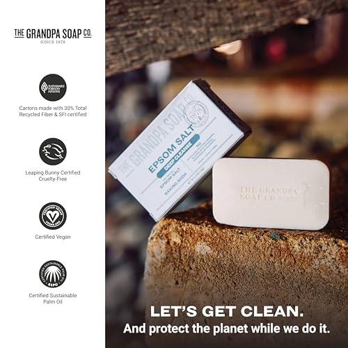 The Grandpa Soap Company Epsom Salt Bar Soap - Deep Cleansing Soap, Made with Epsom Salt and Baking Soda, Removes Dirt Grease and Grime, Vegan, For Face and Body, 4.25 Oz, 3 Pack
