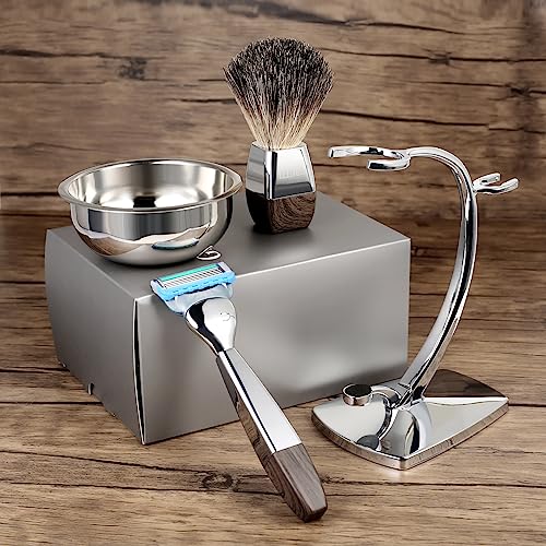 GRUTTI Shaving Kit for Gillette Fusion 5 - Magnetic Bowl, Stand & Synthetic Brush, compatible with Fusion5 Refill Blades with Space-Saving Organizer - Gift for Dad