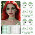 Cerlaza Halloween Decorations, Leaf Face Paint Temporary Tattoos+Green White Face Gems Jewels, Glitter Leaf Halloween Makeup Kit Costumes Rave Party Favors, Festival Cosplay Outfits Accessories