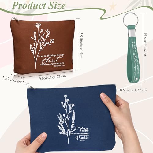 Fumete 40pcs Christian Gifts Bulk for Women Inspirational Bible Keychains and Boho Canvas Makeup Bags Religious Easter Gifts for Church Sunday School Teacher (Boho Color)