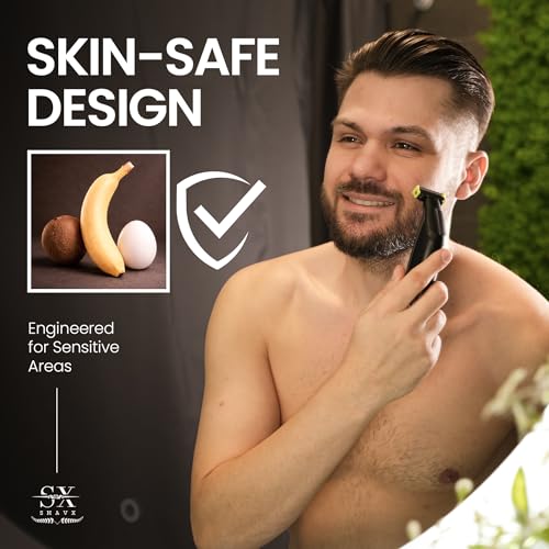 Electric Body Hair Trimmer & Beard Shaver for Mens ? Skin-Safe Dual Blade Groomer for Sensitive Areas, Chest, Legs, Pubic & Groin Hair ? Wet/Dry Waterproof, Rechargeable, with 3 Guide Combs.