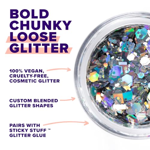 UNICORN SNOT Macro Face & Body Glitter | Cosmetic Grade Large-Particle Loose Glitter | Safe for Face, Easy Application & Removal - Silver (Lunar)