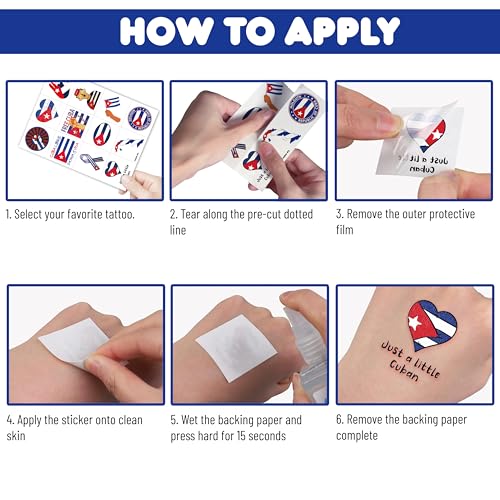 96 PCS Cuban Flag Pre-Cut Temporary Tattoos Cuba Birthday Party Decorations Favors Supplies Decor Havana Nights National Country World Pennant Flags Stickers For Boys Girls Gift School Prizes Rewards