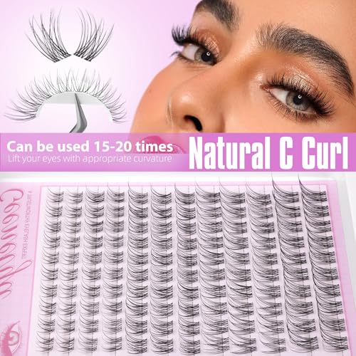 Geeneiya Clear Band Lash Clusters Kit with White Glue Natural Eyelash Clusters Kit 8-16MM Wispy Lash Extension Kit D Curl Individual Eyelash Extensions with Invisible Lash Bond and Seal for Beginners