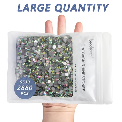 Beadsland Flatback Rhinestones Bulk,2880pcs Crystal AB Rhinestones for Nails Crafts Clothes DIY Decoration, Crystal AB, SS30, 6.3-6.5mm