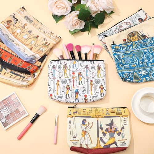 Kacctyen 9 Pcs Egyptian Makeup Bag Egypt Souvenirs Gifts for Women Egyptian Decor Zipper Canvas Cosmetic Pouch Mythology Pharaoh Hieroglyphs Travel Toiletry Bag Gift for Egypt Lover Girlfriend Mother