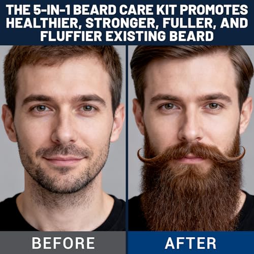 Beard Kit for Men 5PCS - Beard Growth & Grooming Set with Shampoo, Conditioner, Oil, Spray & Balm - Moisturises & Smoothes Beard, Tames Frizz - Perfect Beard Kit for Men, Dad, Boyfriend, Husband