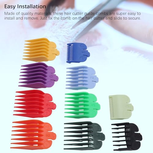 Hair Clipper Guards Set, 10 Sizes Clipper Combs Guides from 1/16 to 1 Inch, Professional Colorful Coded Trimmer Guards ABS Hair Cutting Tools Compatible with Most Clippers