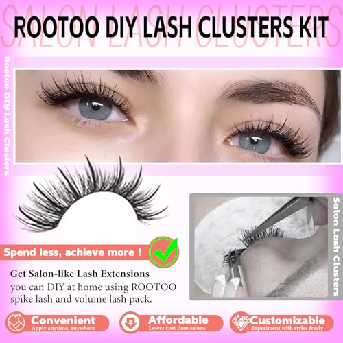 Lash Clusters Kit with Spikes, 80D+100D Eyelash Clusters Extensions Individual D Curl Fluffy Wispy False Eyelashes DlY Manga Lashes Extension Kit (12-22mm, Lash Clusters Kit)