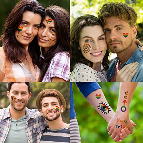 180+ Pcs LGBT Rainbow Temporary Tattoos, 20 Sheets Pride Temporary Tattoos, Waterproof Rainbow Flag Tattoo Stickers for Pride Equality Parades