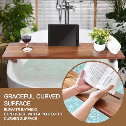 Luxe Premium Acacia Wood Bathtub Tray Caddy with Adjustable Legs, 35x9 Inch Large Wooden Bath Tub Board, Anti-Tipping Bath Shelf Over Tub, Bathtub Accessories