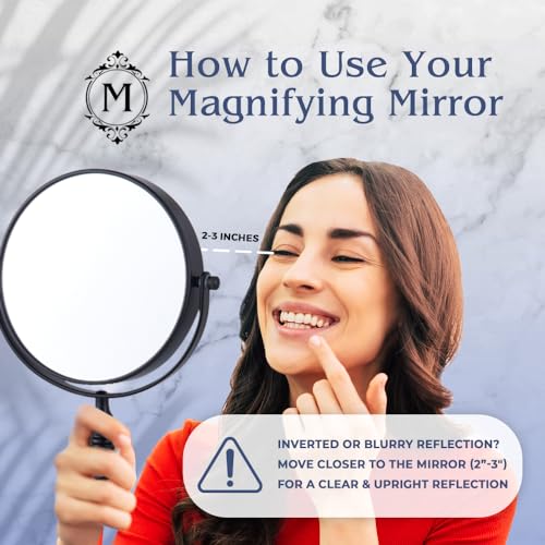 15X Magnifying Tabletop Mirror on Stand - Dual Sided 15x and 1x Cosmetic Mirror for Desk, Dressing Table, Bathroom Countertop - 6" Wide & 9" Tall (Black)