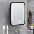 Gospire Heated Shower Mirror Fogless for Shaving with Light, Rechargeable Battery and Adjustable Brightness, Suction Cup and Razor Holder, Removable & NO-Drilling, Waterproof for Bathroom (Black)
