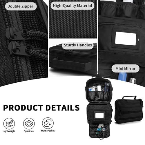 SMONT Toiletry Bag for Men Travel Toiletry Organizer Dopp Kit Travel Organizer Toiletries Bag Shaving Hygiene Bag Bathroom Hanging Men's Toiletry Bag for Short Trips Black