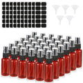 60PCS 1 oz Amber Spray Bottles for Essential Oils Small Plastic Spray Bottle with Funnel & Stickers Refillable 1oz Empty Mini Mister Spray Bottle for Travel Cleaning Beauty