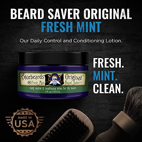 Bluebeards Original Beard Balm Leave-in Conditioner - 4 oz Fresh Mint Beard Saver Softener for Men with Aloe & Peppermint Oil Deeply Conditions & Moisturizes Mustache & Skin - Made in USA