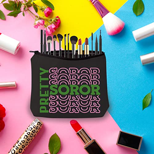 PWHAOO Pink and Green Sorority Gift Make Up Bag Graduation Gift For Sorority Sister (Pretty Soror)