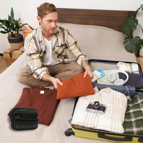 Black Tactical Toiletry Bag for Men Heavy-Duty Polyester Travel Organizer with Large Capacity Water-Resistant Compact Portable Shaving Bag Multiple Compartments for Military Camping Outdoor Bathroom