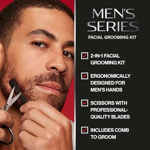 Revlon Men's Beard Grooming Kit, Mustache Trimming Scissors and Facial Hair Comb, Travel Essentials, Stainless Steel Blade, 1 pack