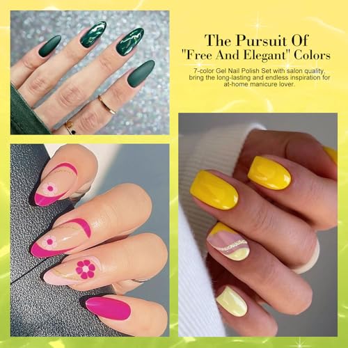 LimeGirl Gel Nail Polish Kit with U V Light, 23PCS Starter Kit with 7 Colors, Hot Pink/Orange/Yellow Green/Skin Tones,Dark-skinned Collection, Salon-Grade Gel Polish Set Nail Lamp Gift for Women