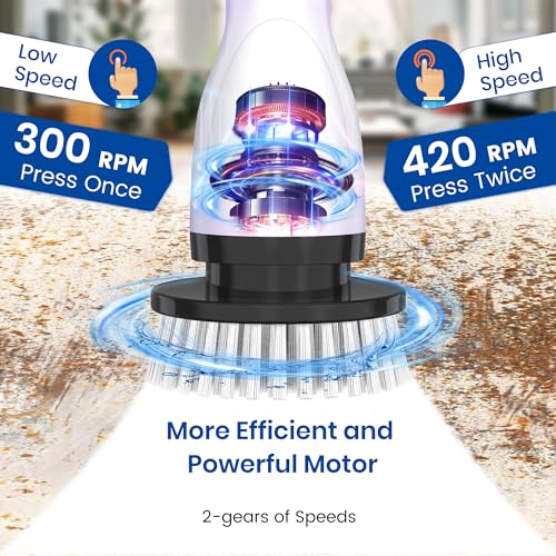 Electric Spin Scrubber, Full-Body IPX7 Waterproof Cordless Shower Scrubber with 8 Replaceable Heads, Upgraded Extension Handle, 2H Work Time, 2 Speeds for Bathroom Shower Tile Glass