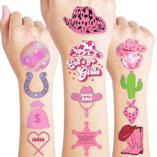 Cowgirl Temporary Tattoos Birthday Party Supplies Decorations 96PCS Tattoos Stickers Super Cute Party Favors Kids Boys Girls Gifts Ideas Classroom School Prizes Themed, Pink (Version 1)