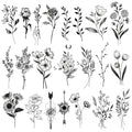 One Grace Medium Black Flower Temporary Tattoos - Realistic Long Lasting Waterproof Tattoos - Floral Bouquet Wild Plants and Branch Tattoos for Women and Men